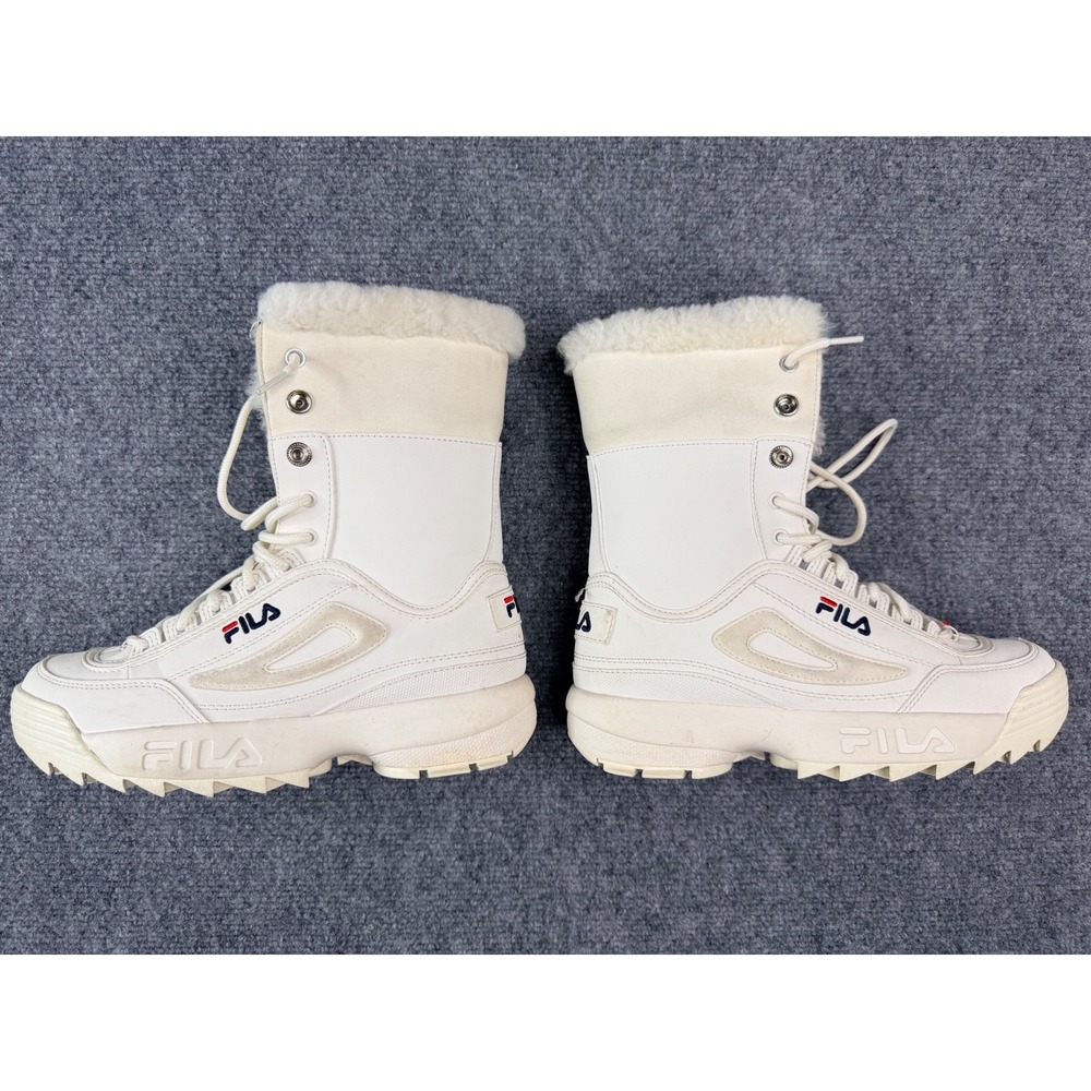 Fila Disruptor Boots Womens 8.5 White Faux Fur Platform Y2K Chunky